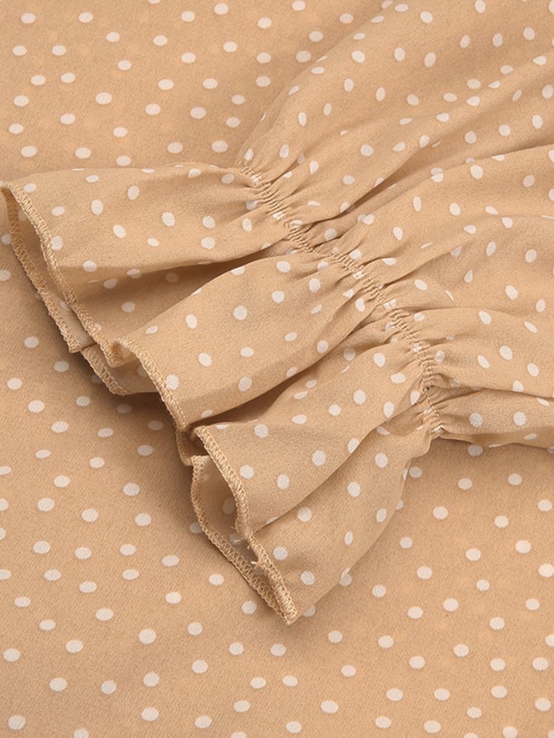 Polka Dot Med Tryck Frill Trim Snörning Casual Lång Puffarm Maxiklänningar För Kvinnor