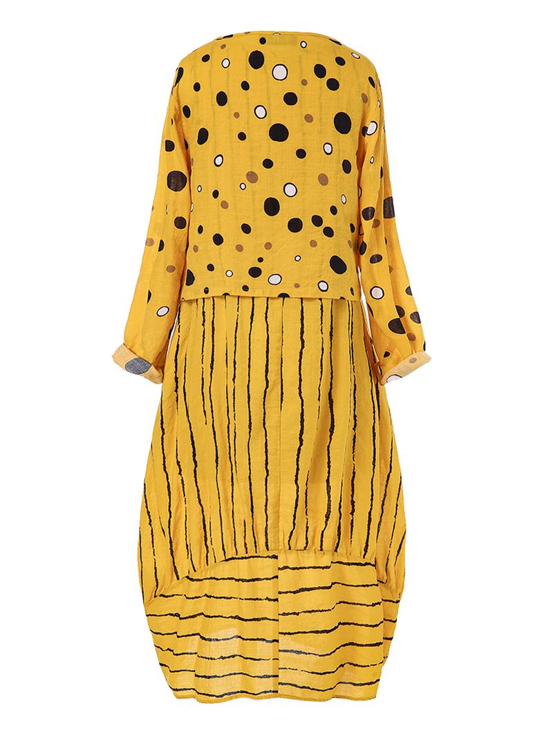 Vintage Med Tryck Polka Dots Randig Tvådelad Maxiklänning