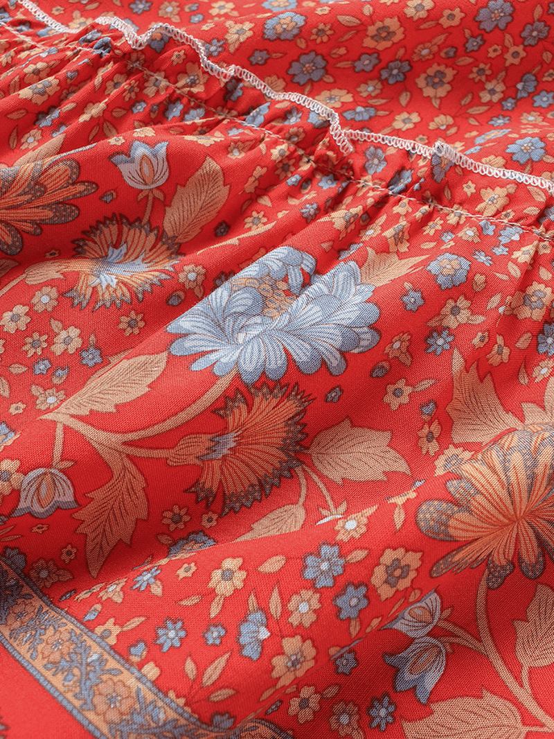Bohemian Blommönster V-ringad Summer Beach Mini Klänning