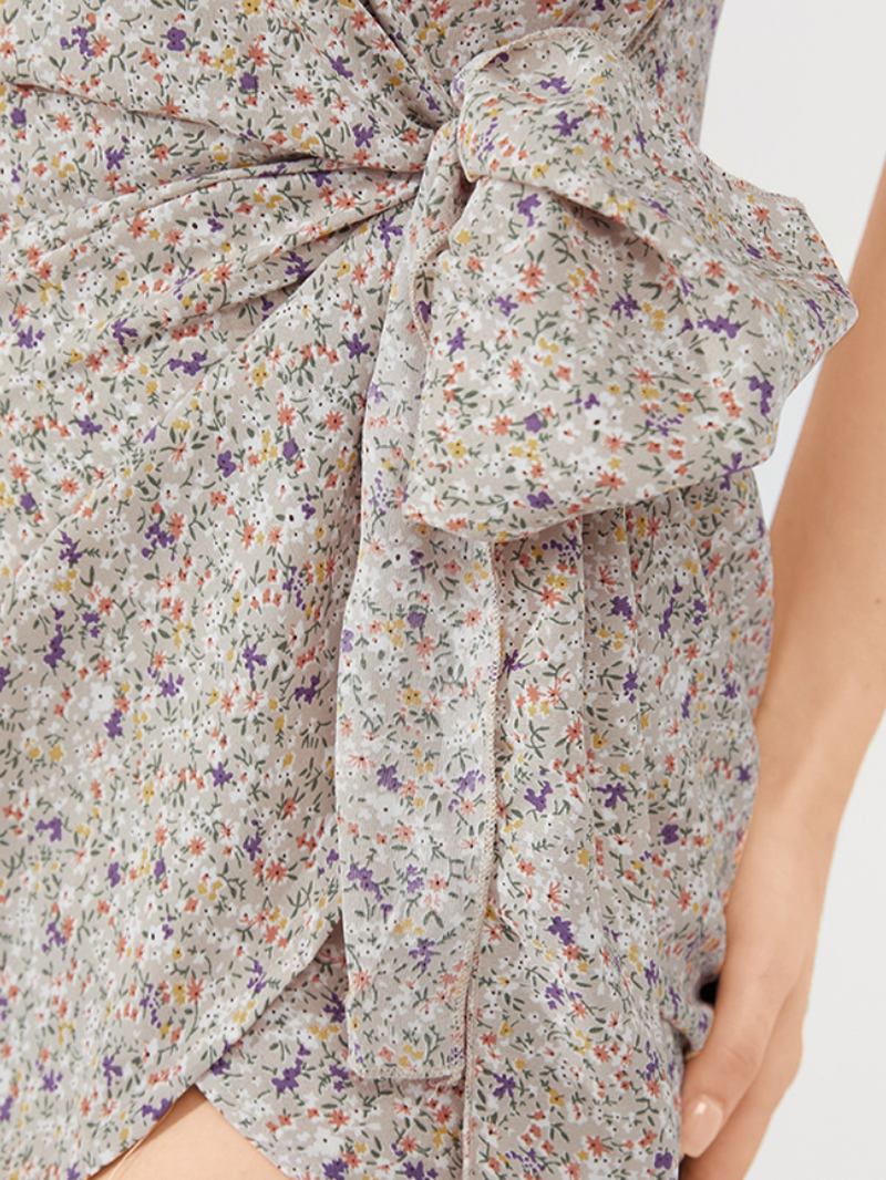 Daglig Casual Blommig Insvept Body Tie V-hals Kort Tryckt Miniklänning