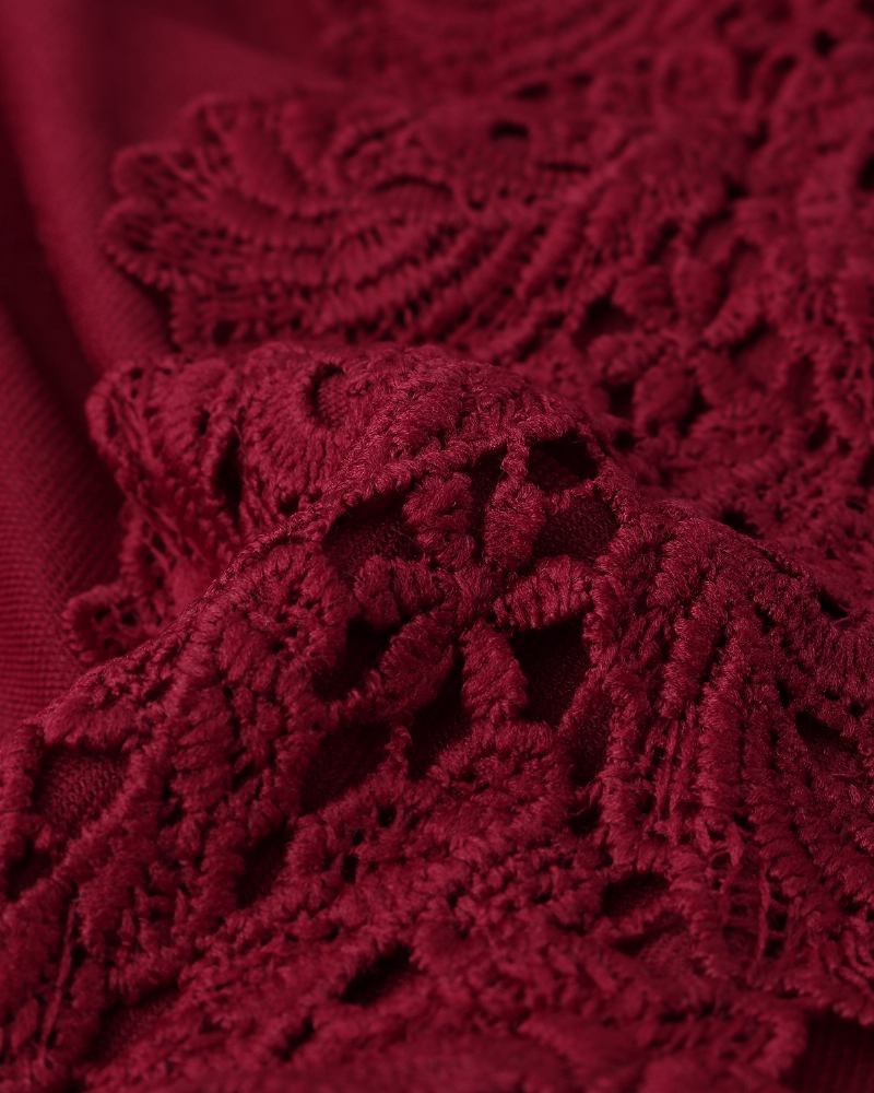 Dam Elegant Långärmad Lace Patchwork Midi A Line Klänning