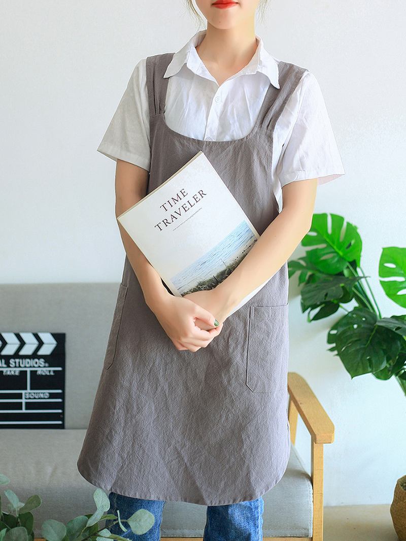 Japansk Ärmlös Ryggkors Vintage Förklädesklänning Med Ficka