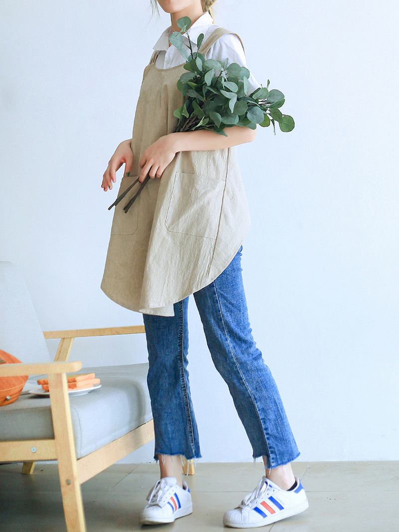 Japansk Ärmlös Ryggkors Vintage Förklädesklänning Med Ficka
