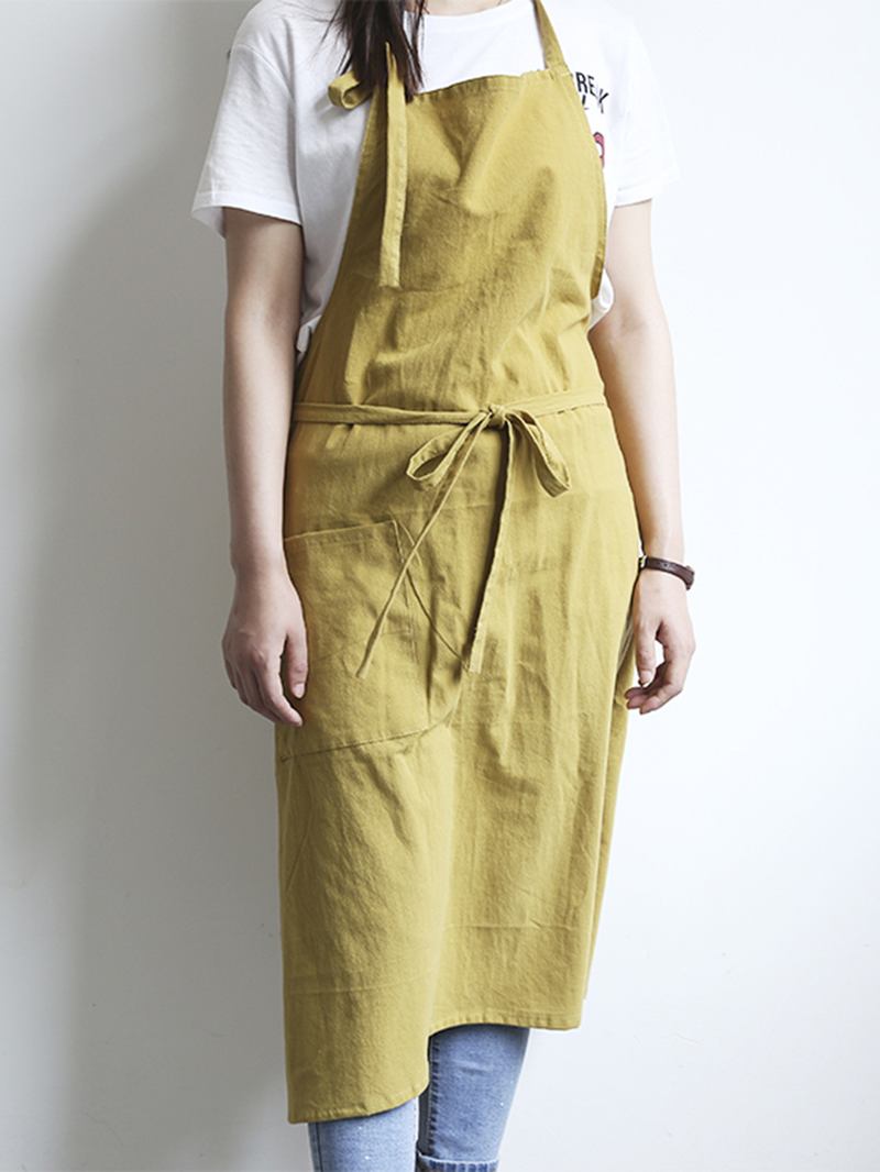 Japansk Enfärgad Linne Bomull Vintage Pinafore Klänning