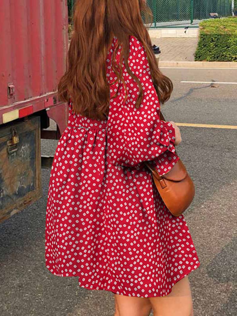 Kvinnor Blommönster Veckning Volanger Ärm O-hals Casual Holiday Mini Klänning