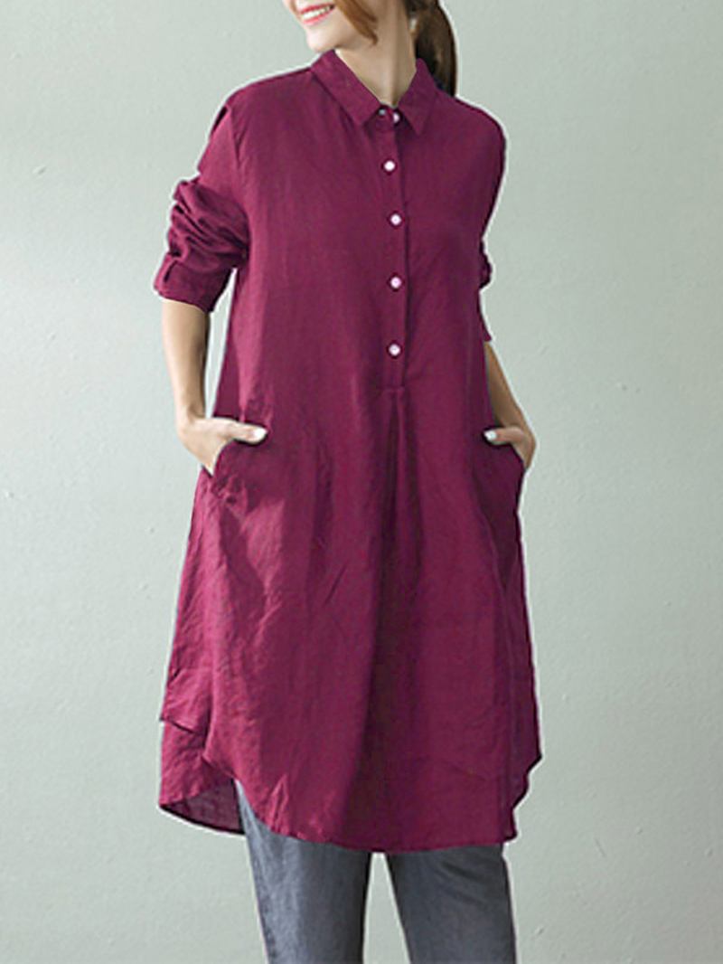 Kvinnor Lapel Shirt Klänning