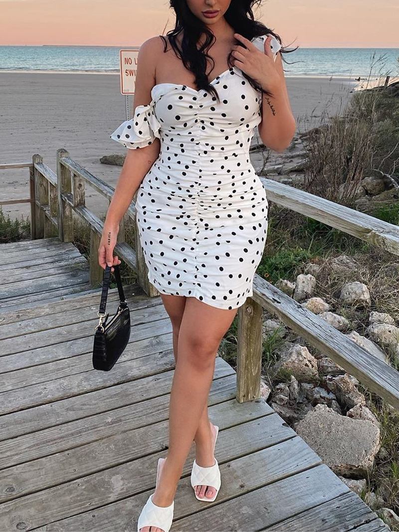 Polka Dot Med Tryck V-ringad Volang Axel Holiday Mini Wrap Dress