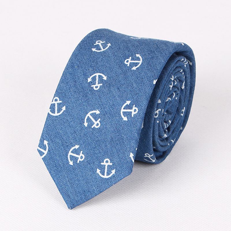 Herrslipsar Utomhus Fritid Tvättad Denim Skull Heads Ship Med Tryck Tie För Män