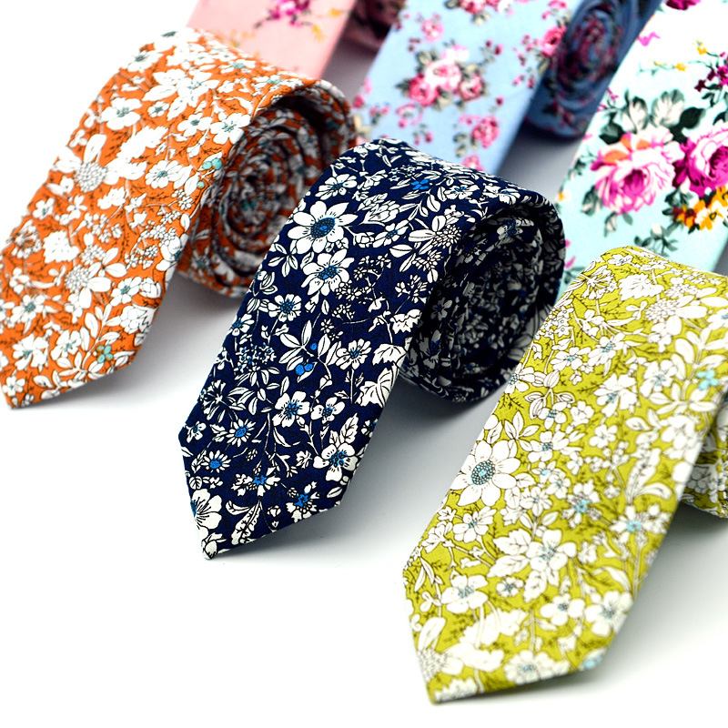Män Bröllop Bomull Utskrift Blommor Slipsar Kostym Skinny Slips Brudgummen Slips För Män