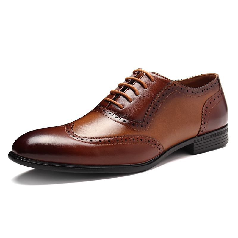 Män Brogue Snidade Spicing Läder Spetsiga Tå Business Oxfords