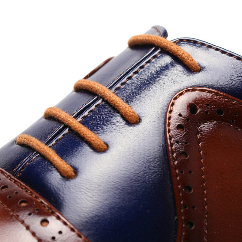 Män Brogue Snidade Spicing Läder Spetsiga Tå Business Oxfords