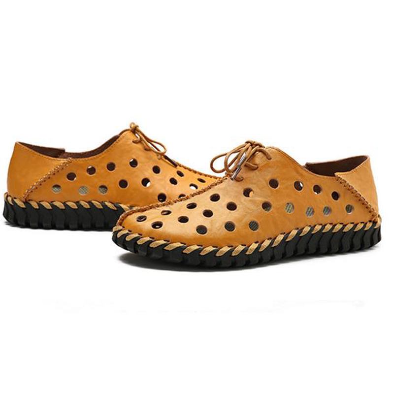 Män Casual Handsömmar Hollow Outs Äkta Läder Oxfords