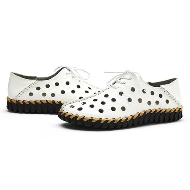 Män Casual Handsömmar Hollow Outs Äkta Läder Oxfords