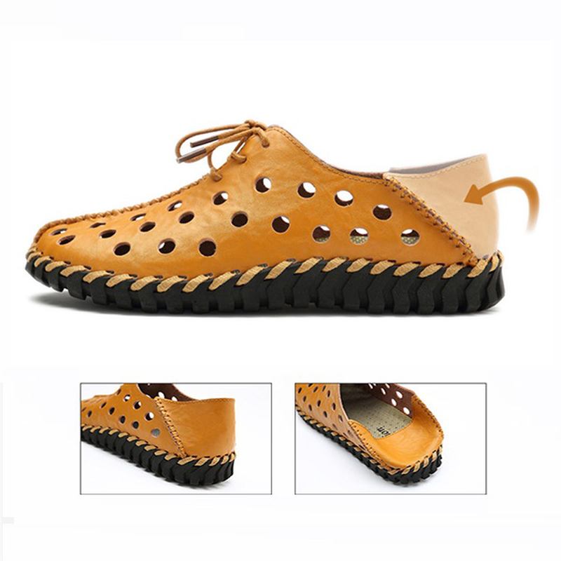Män Casual Handsömmar Hollow Outs Äkta Läder Oxfords