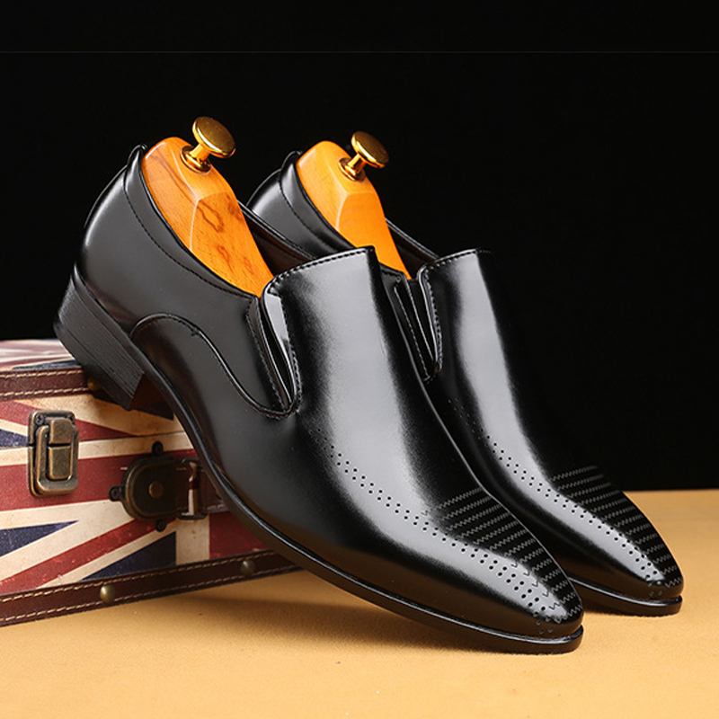 Män Läder Andas Mjuk Sula Slip On Brief England Style Casual Dress Shoes