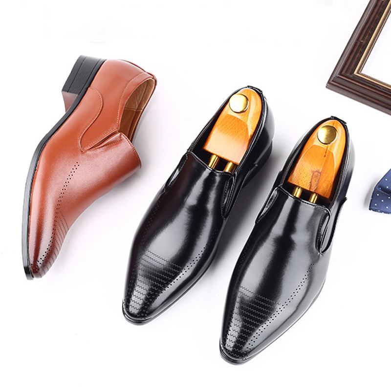 Män Läder Andas Mjuk Sula Slip On Brief England Style Casual Dress Shoes