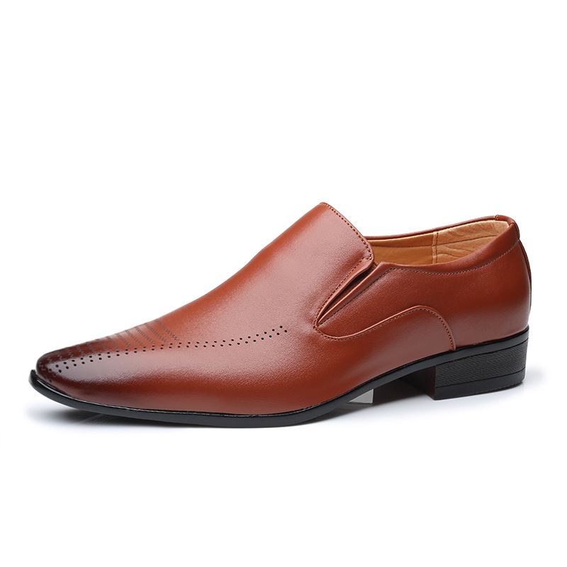 Män Läder Andas Mjuk Sula Slip On Brief England Style Casual Dress Shoes
