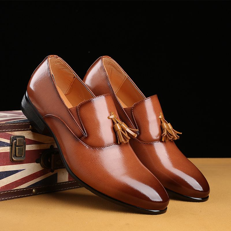 Män Läder Andas Mjuk Sula Slip On Business Casual Dress Shoes