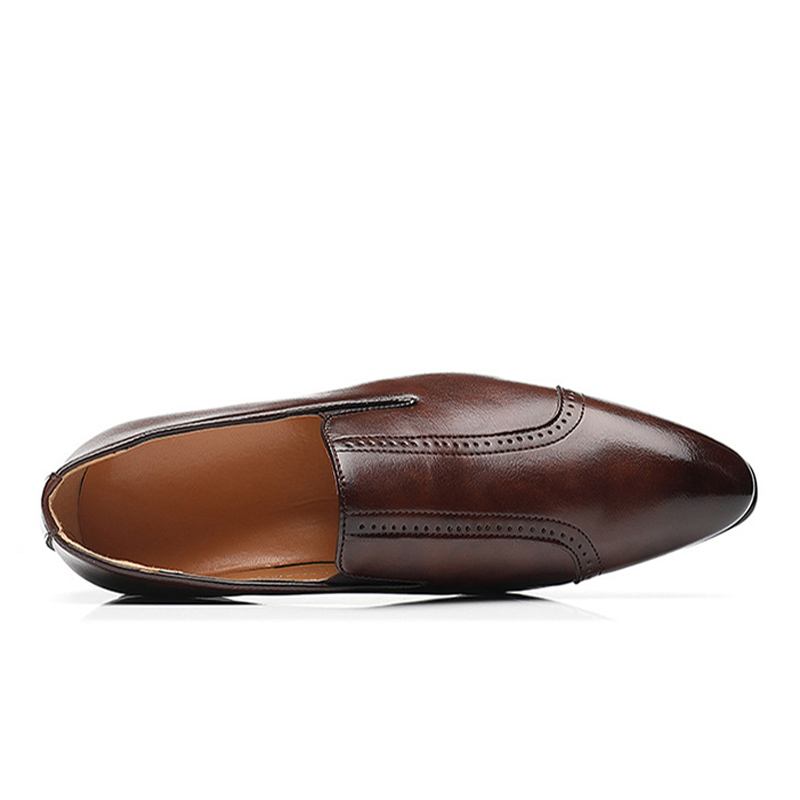 Män Läder Andas Mjuk Sula Spetsig Tå Slip On Casual Dress Shoes