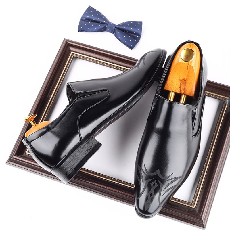 Män Läder Andas Spetsiga Tå Mjuk Sula Slip On Business Casual Dress Shoes