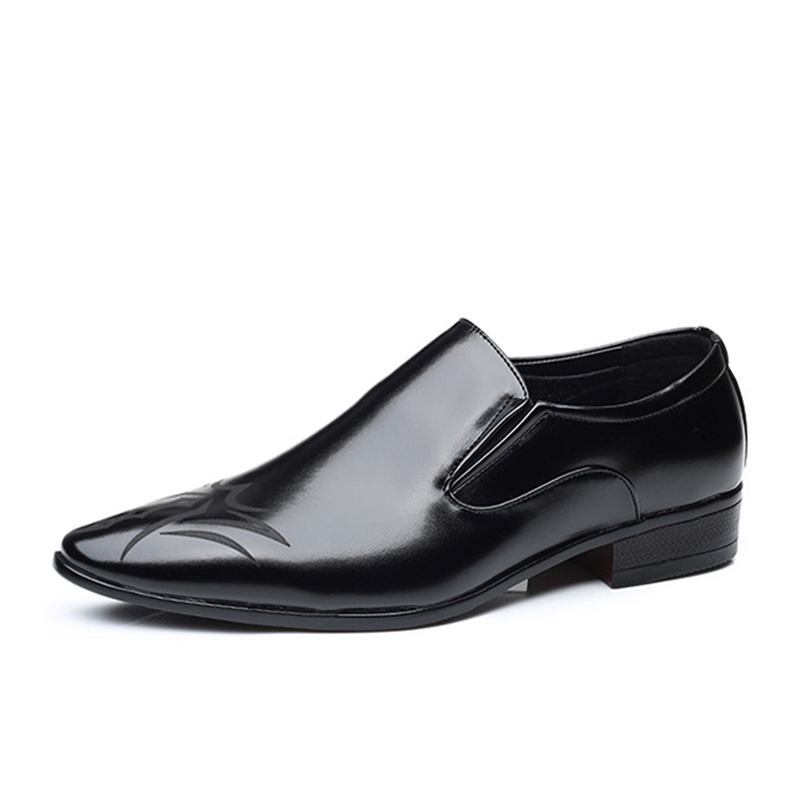 Män Läder Andas Spetsiga Tå Mjuk Sula Slip On Business Casual Dress Shoes