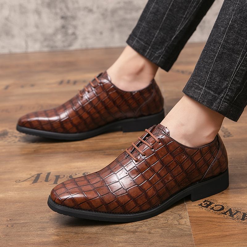 Män Mikrofiber Andas Mjuk Sula Kort Plädad Snörning Casual Business Läderskor