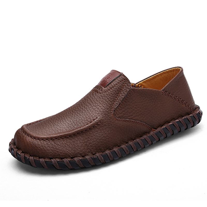 Män Mjuka Andas Platta Skor Casual Outdoor Läder Slip On Oxfords