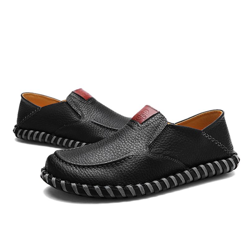 Män Mjuka Andas Platta Skor Casual Outdoor Läder Slip On Oxfords