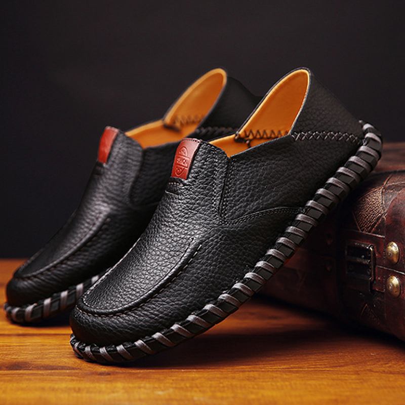 Män Mjuka Andas Platta Skor Casual Outdoor Läder Slip On Oxfords
