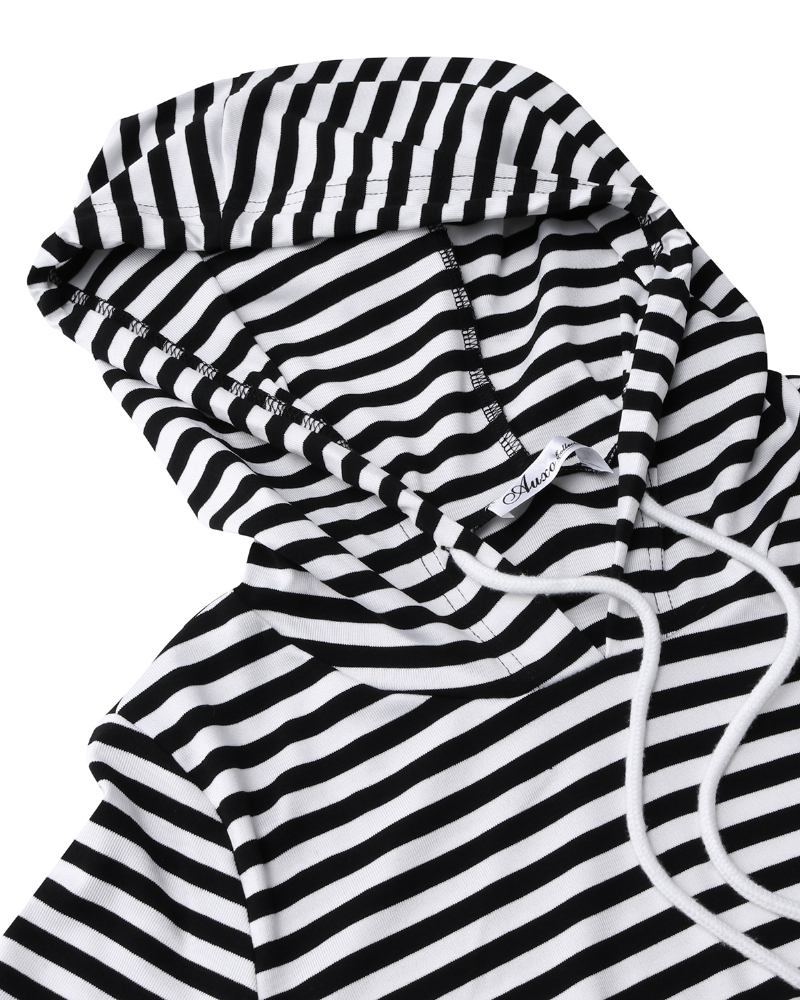 Randig Dragsko Kortärmad Casual Skjorta Pocket Dress