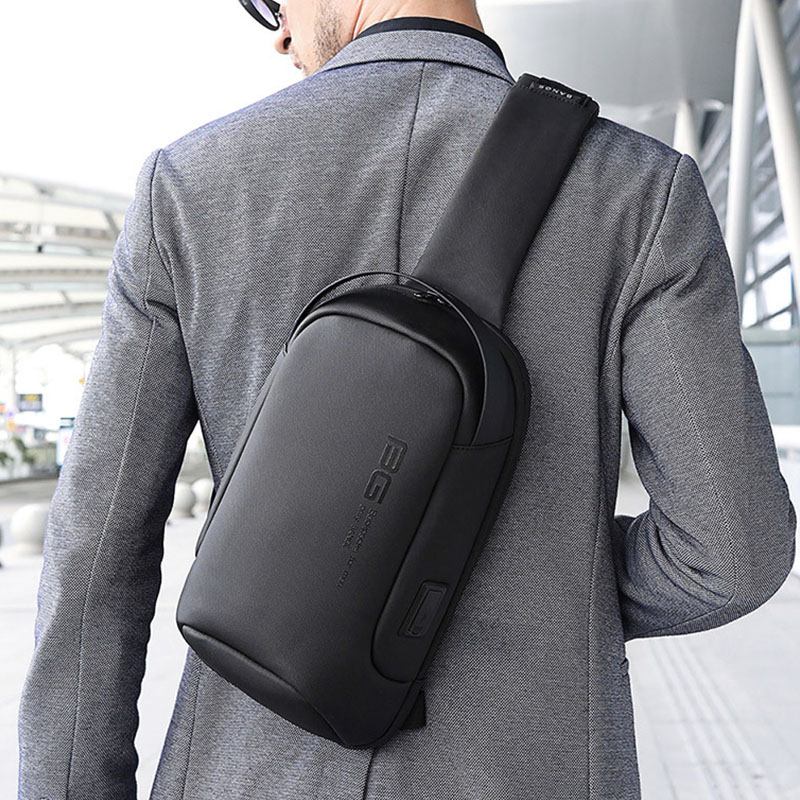 Herr Oxford Cloth Multi-carry Casual Enfärgad Business Axelväska Bröstväska Med Usb-laddning
