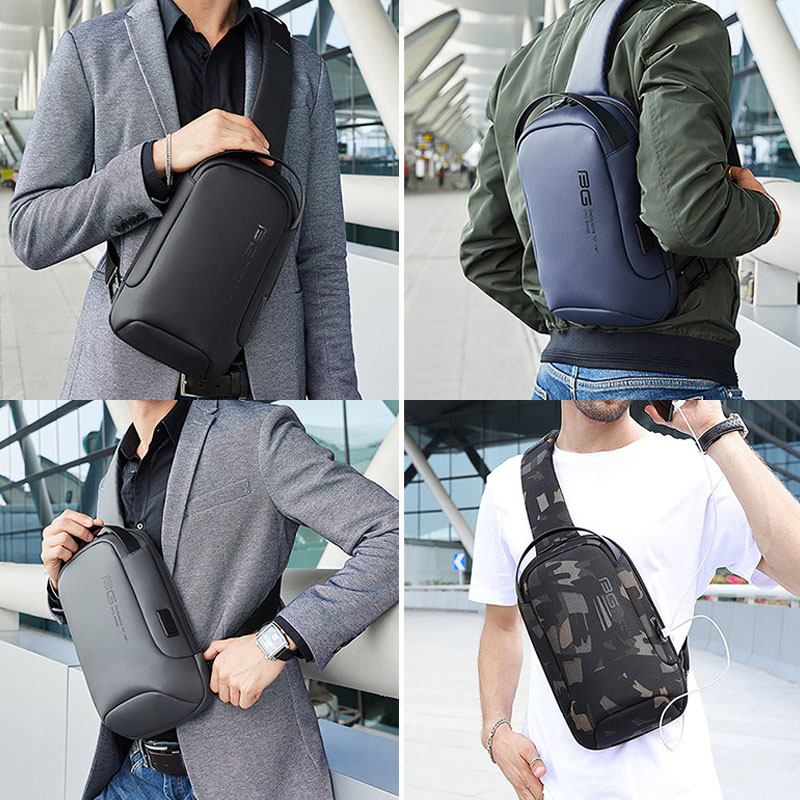 Herr Oxford Cloth Multi-carry Casual Enfärgad Business Axelväska Bröstväska Med Usb-laddning