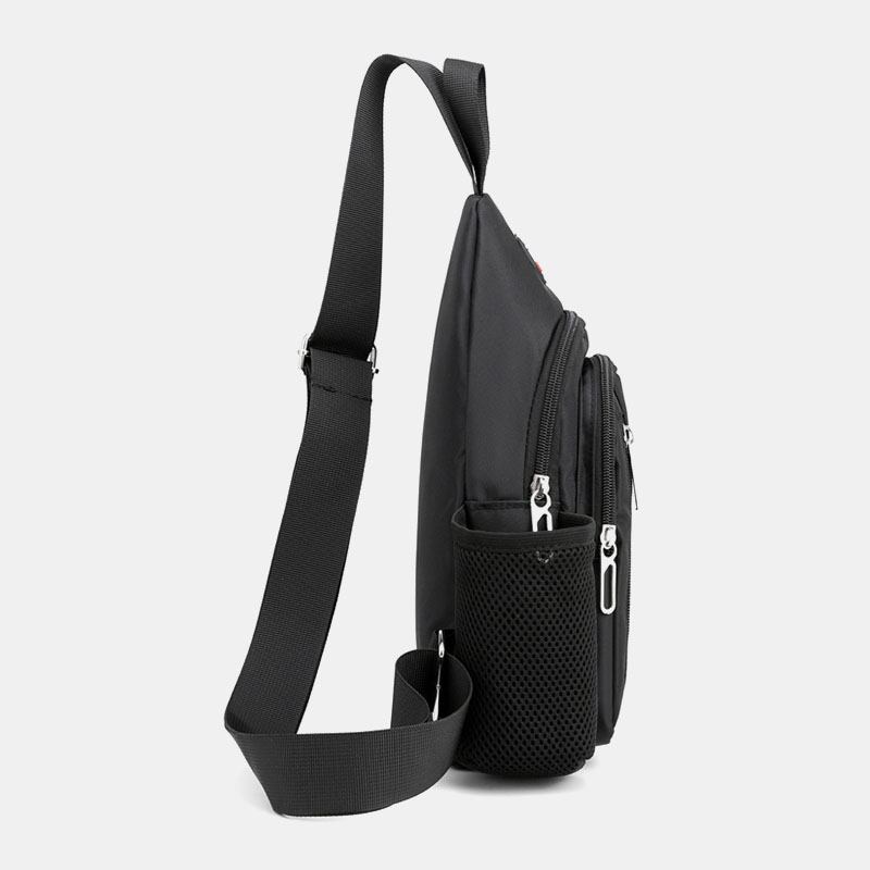 Herr Oxford Side Water Cup Mesh Pocket Chest Bag Multi-pocket Vattentät Crossbody Bags Axelväska