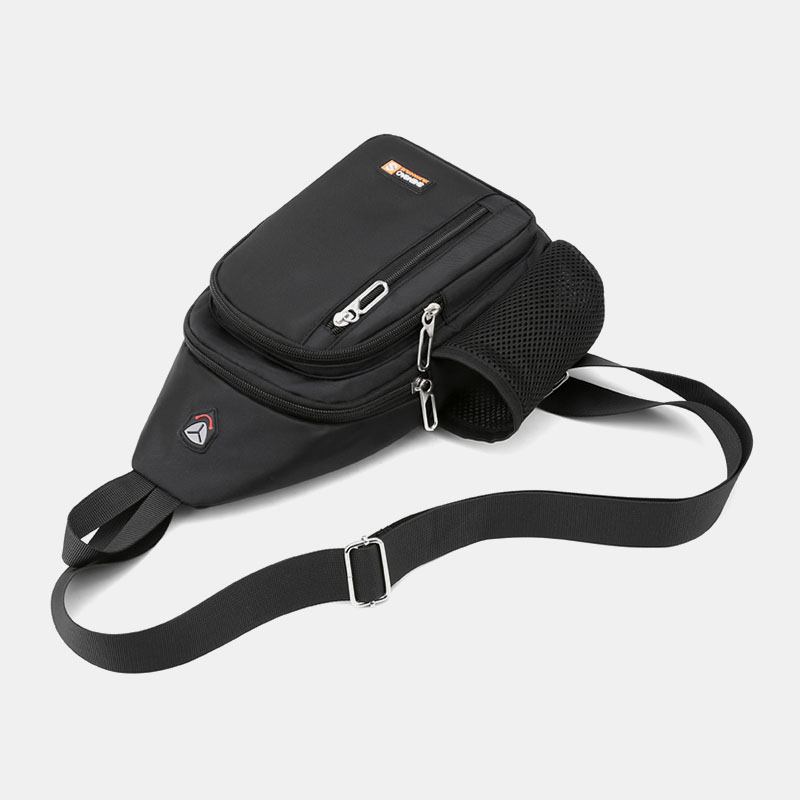 Herr Oxford Side Water Cup Mesh Pocket Chest Bag Multi-pocket Vattentät Crossbody Bags Axelväska
