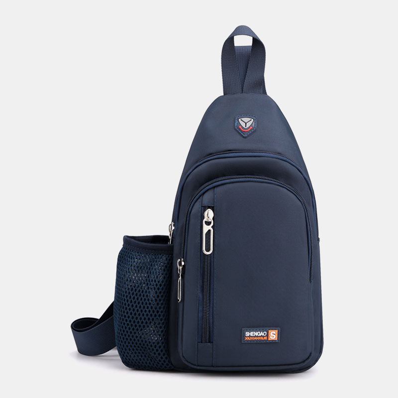 Herr Oxford Side Water Cup Mesh Pocket Chest Bag Multi-pocket Vattentät Crossbody Bags Axelväska