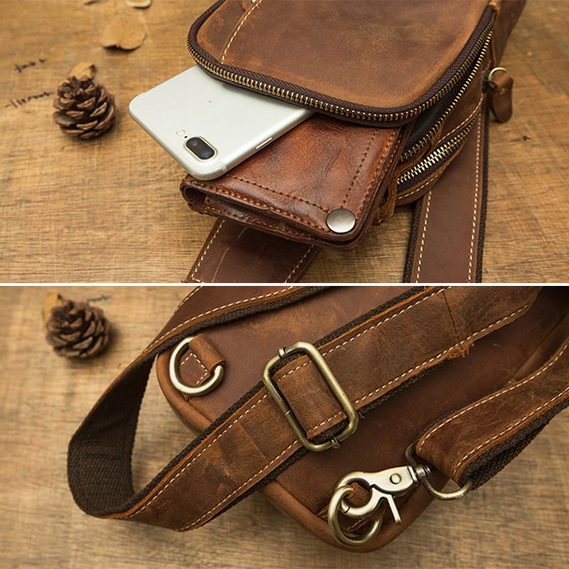 Herr Retro Large Capacity Bröstväska Med Flera Fickor Crossbody Axelväskor
