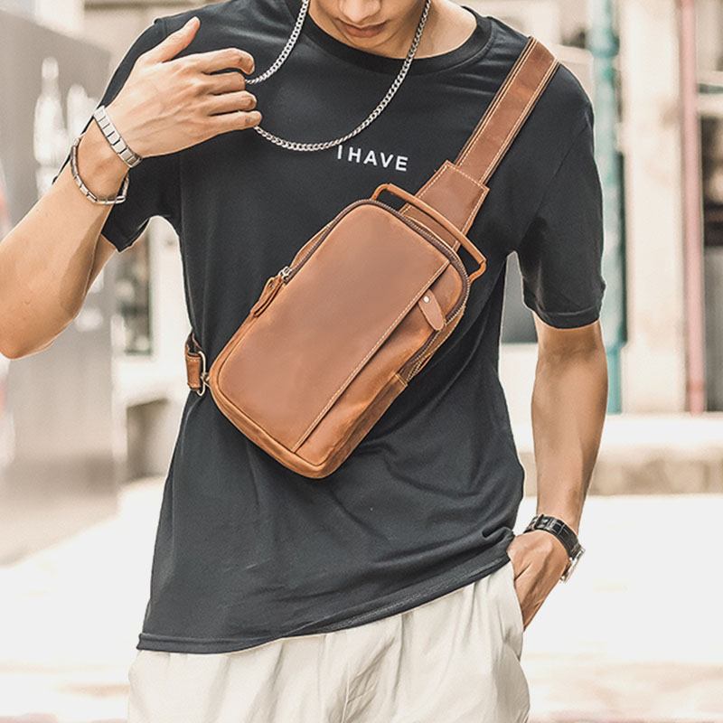 Herr Retro Large Capacity Bröstväska Med Flera Fickor Crossbody Axelväskor