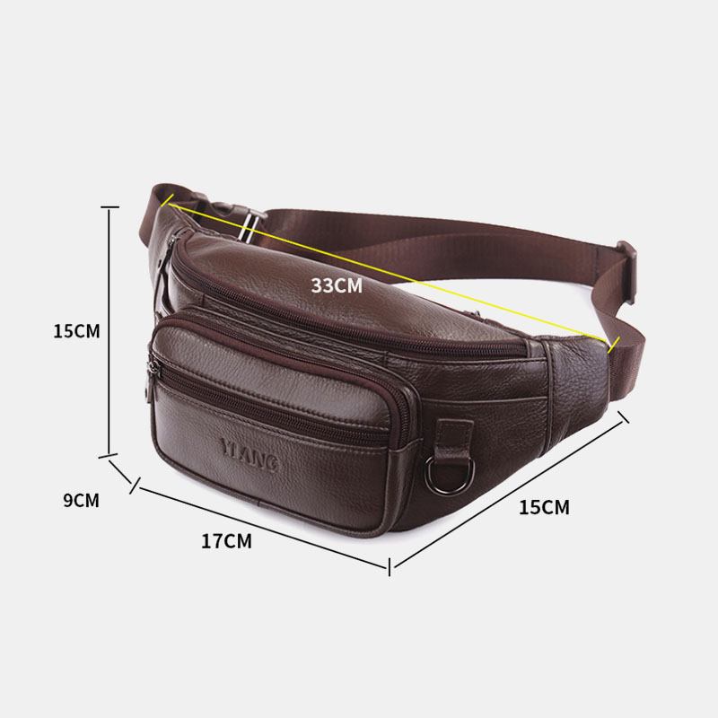 Män Äkta Läder Enfärgad Multi-carry Crossbody-väska Bröstväska Bältesväska Midjeväska