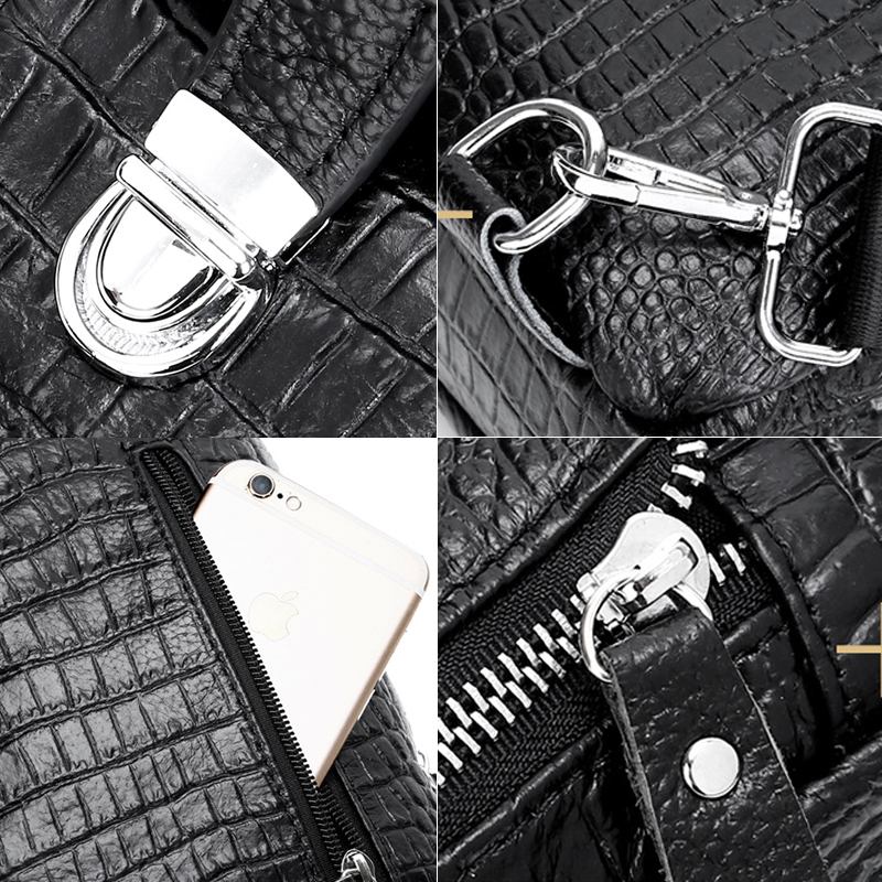Män Äkta Läder Krokodilmönster Med Stor Kapacitet Vintage 6.5 Tums Bröstväskor Crossbody-väska Axelväska