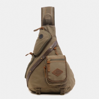 Män Äkta Läder Och Canvas Resor Utomhus Bärväska Multi-pocket Crossbody Väska Bröstväska