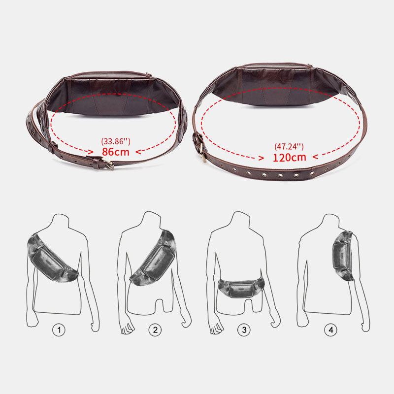 Män Äkta Läder Retro Sport Utomhus Multi-carry Bröstväska Sling Bag Crossbody Bag Midjeväska