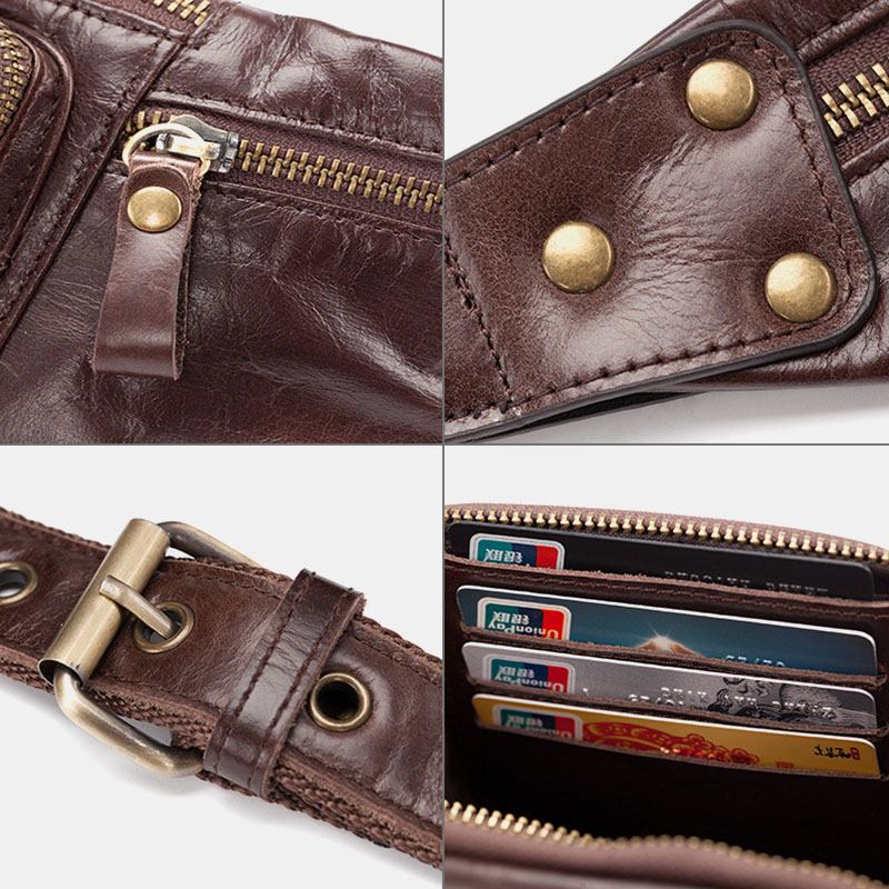 Män Äkta Läder Retro Sport Utomhus Multi-carry Bröstväska Sling Bag Crossbody Bag Midjeväska