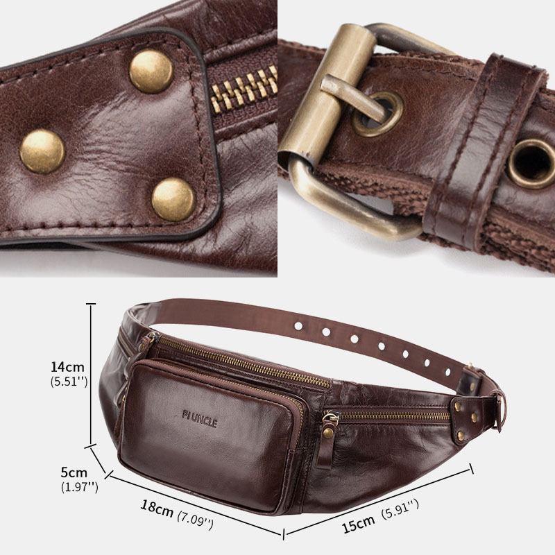Män Äkta Läder Retro Sport Utomhus Multi-carry Bröstväska Sling Bag Crossbody Bag Midjeväska
