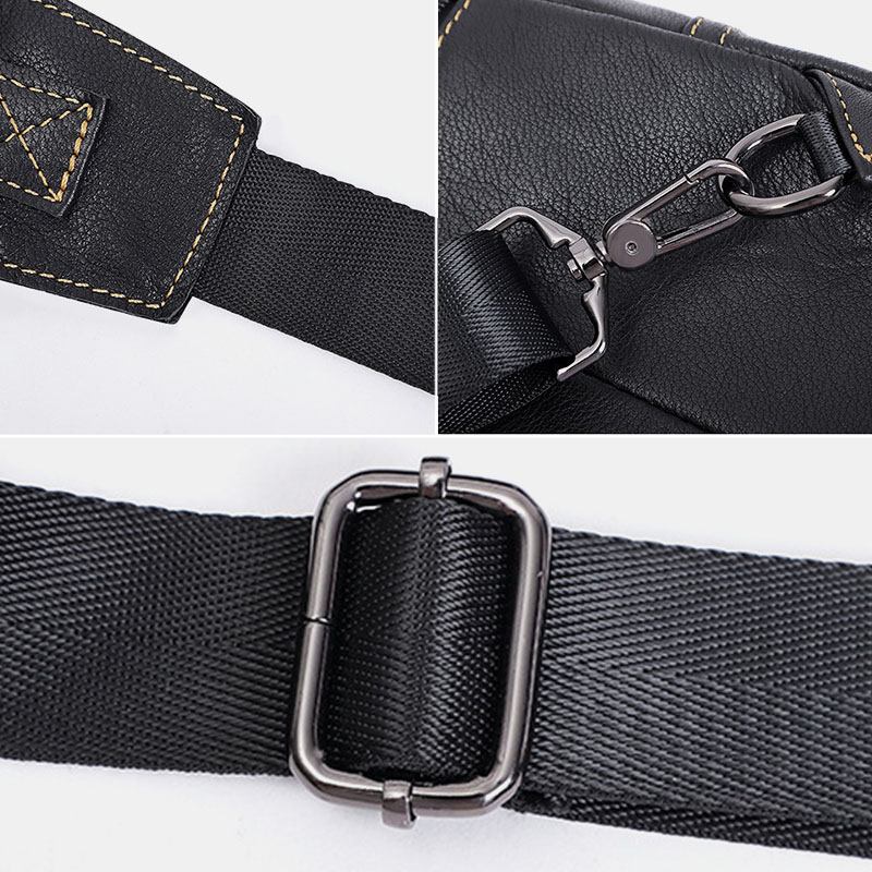 Män Äkta Läder Stor Kapacitet Utomhus Casual Bröstväska Cabriolet Axelrem Multi-pocket Axelväska Crossbody Väska