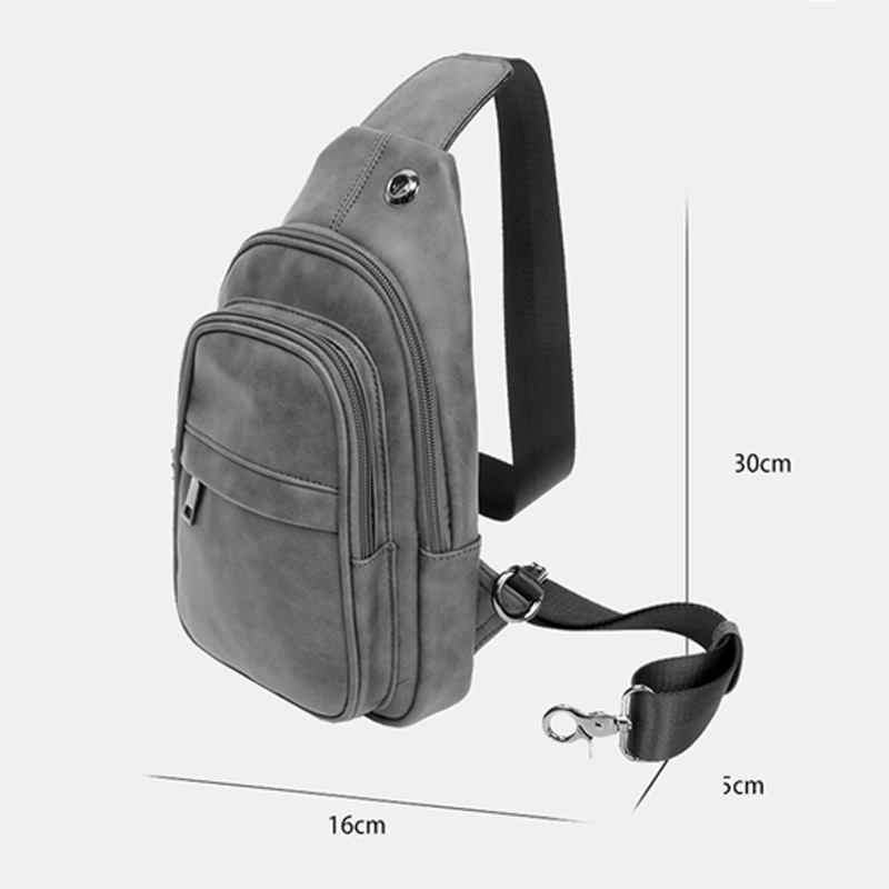 Män Enfärgad Hörlurshål Design Multi-pocket Bröstväska Casual Outdoor Pu Mjukt Läder Slitstarkt Crossbody Väskor Axelväska