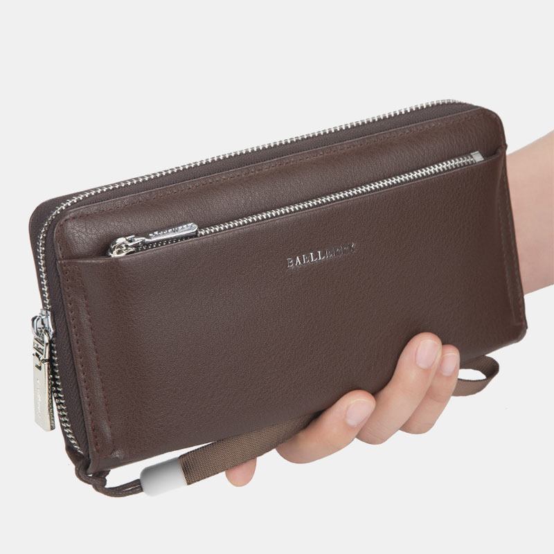 Män Faux Leather Long Wallet Clutches Väska Telefonväska