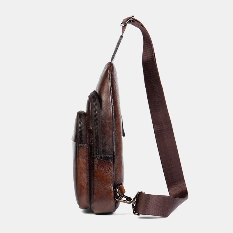 Män Första Lager Kohud Multi-pocket Anti-stöld Bröstväska Messenger Bag Crossbody Axelväskor