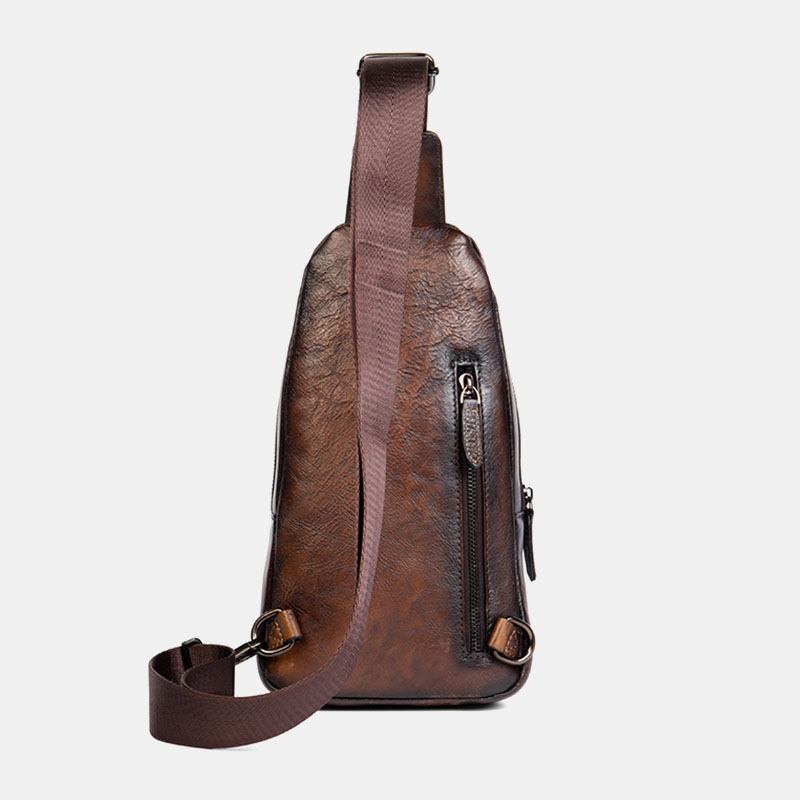 Män Första Lager Kohud Multi-pocket Anti-stöld Bröstväska Messenger Bag Crossbody Axelväskor