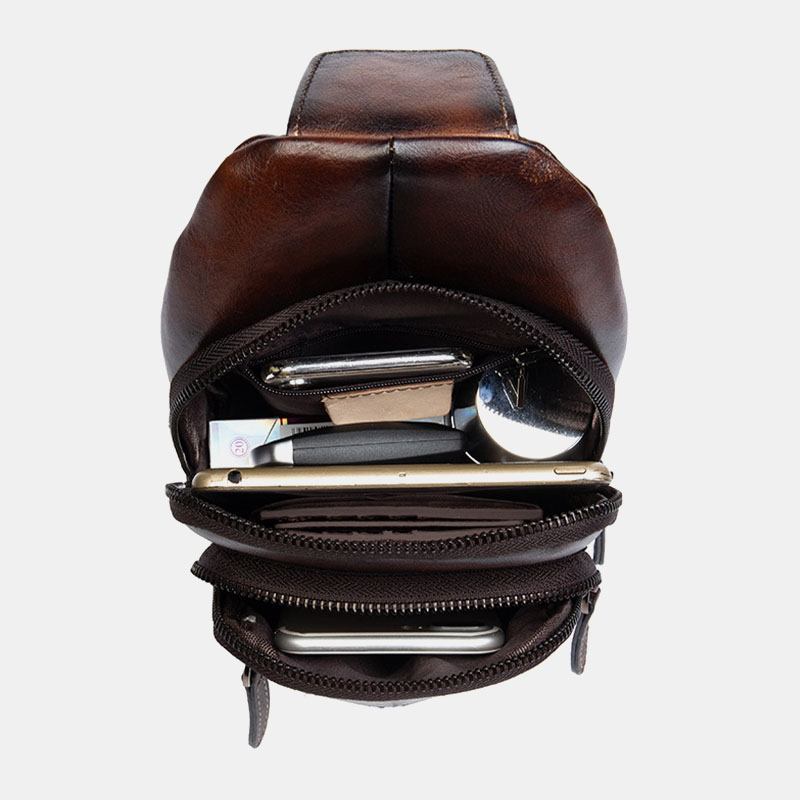 Män Första Lager Kohud Multi-pocket Anti-stöld Bröstväska Messenger Bag Crossbody Axelväskor