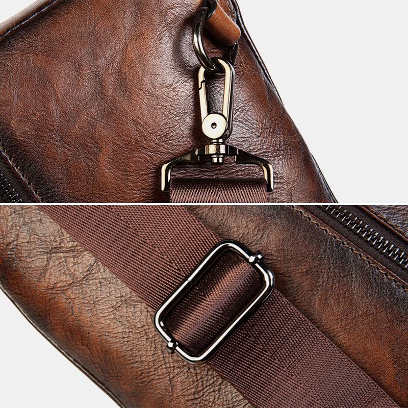 Män Första Lager Kohud Multi-pocket Anti-stöld Bröstväska Messenger Bag Crossbody Axelväskor